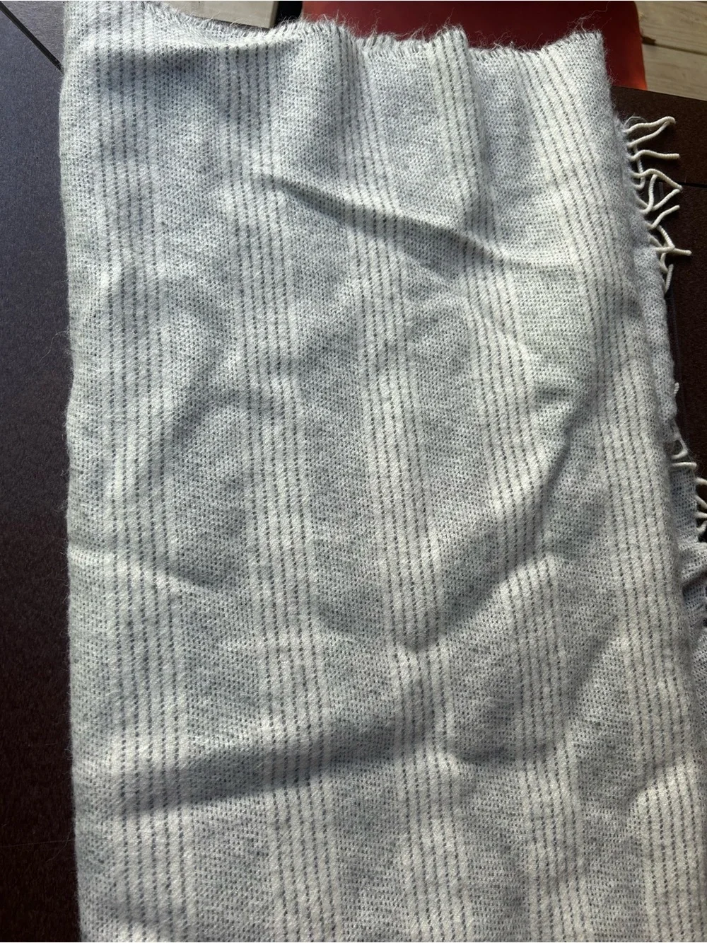 Neutral Light Grey + Soft White reversible Woven Throw Blanket with Fringe
